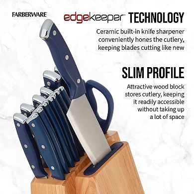 Farberware® Edgekeeper Triple Riveted 14-Piece Slim Knife Block Set with Built in Sharpener