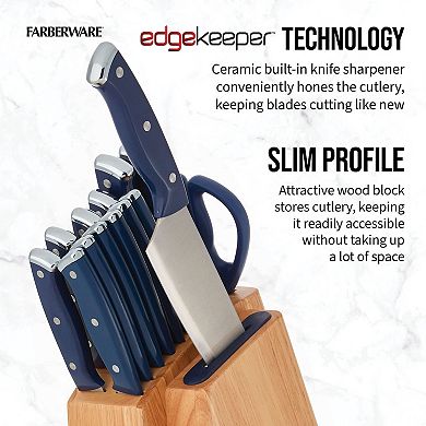Farberware® Edgekeeper Triple Riveted 14-Piece Slim Knife Block Set with Built in Sharpener