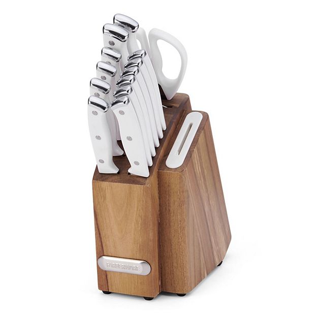 Farberware Edgekeeper Triple Riveted Knife Block Set with Built in  Sharpener, 14-Piece, White