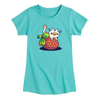 Girls Cat On Strawberry Graphic Tee