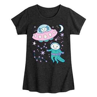Girls Axolotls In Space Graphic Tee