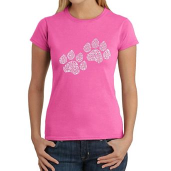 Women's Word Art T-Shirt - Woof Paw Prints
