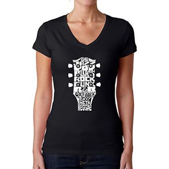 Guitar Head Music Genres - Women's Word Art V-Neck T-Shirt