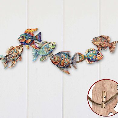 Fish Decorative Wooden Holiday Ornaments Set of 6 by G. Debrekht - Coastal Decor