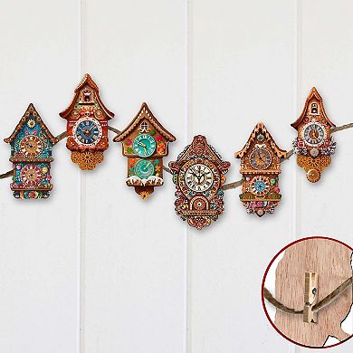 Miniature clock Wooden Clip-on Christmas Ornaments Set of 6 by G. Debrekht - Christmas Decor