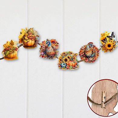 Fall-Themed Wooden Clip-on Ornaments of 6 by G. Debrekht - Thanksgiving Decor