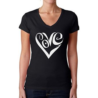 Script Love Heart - Women's Word Art V-Neck T-Shirt