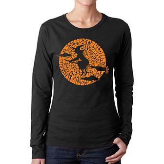Women's Word Art Long Sleeve T-Shirt - Spooky Witch