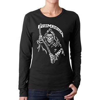 Women's Word Art Long Sleeve T-Shirt - Grim Reaper