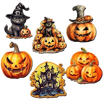 Spooky pumpkins Wooden Clip-on Ornaments of 6 by G. Debrekht - Halloween Decor