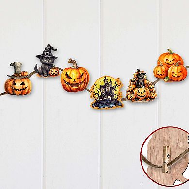 Spooky pumpkins Decorative Wooden Clip-on Ornaments of 6 by G. Debrekht - Halloween Decor