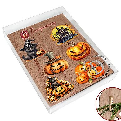 Spooky pumpkins Decorative Wooden Clip-on Ornaments of 6 by G. Debrekht - Halloween Decor