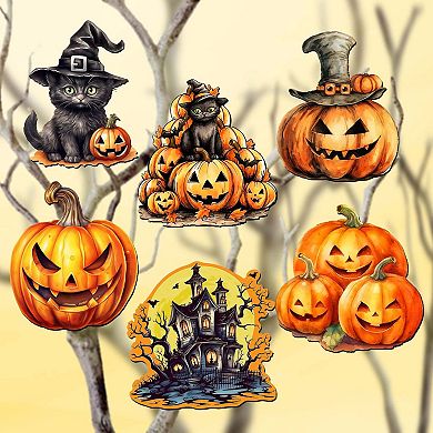 Spooky pumpkins Decorative Wooden Clip-on Ornaments of 6 by G. Debrekht - Halloween Decor