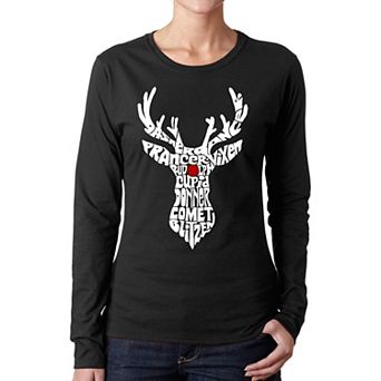 Women's Word Art Long Sleeve T-Shirt - Santa's Reindeer