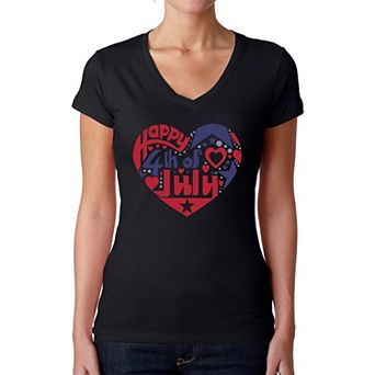 July 4th Heart - Women's Word Art V-Neck T-Shirt