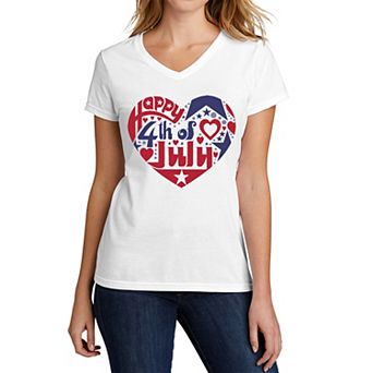 July 4th Heart - Women's Word Art V-Neck T-Shirt