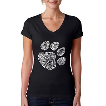 Women's Word Art V-Neck T-Shirt - Cat Paw