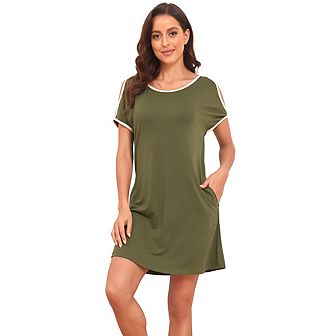 Women's Short Sleeve Nightgown Sleepwear Pajama Dress With Pockets