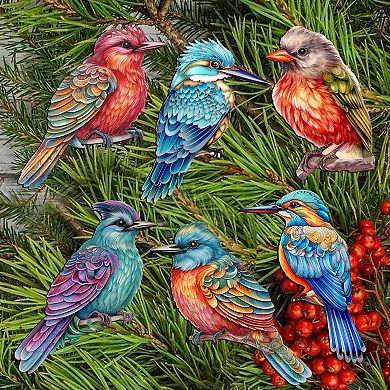 Colorful Birds Wooden Clip-on Christmas Ornaments of 6 by G. Debrekht - Christmas Decor