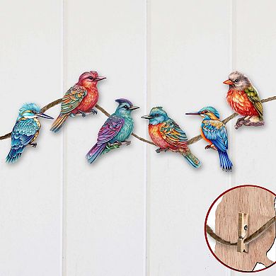 Colorful Birds Decorative Wooden Clip-on Christmas Ornaments of 6 by G. Debrekht - Christmas Decor