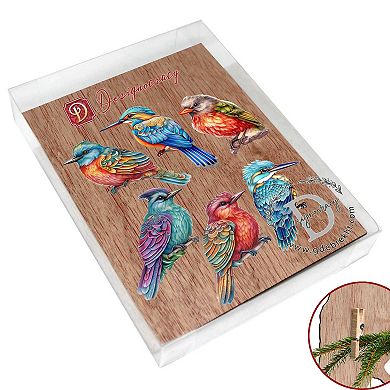 Colorful Birds Wooden Clip-on Christmas Ornaments of 6 by G. Debrekht - Christmas Decor