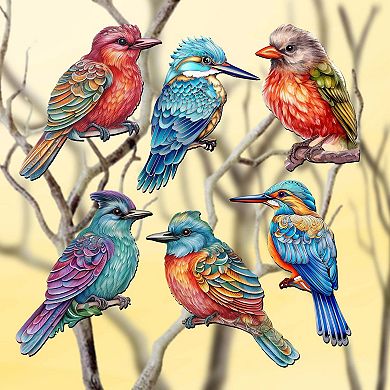Colorful Birds Decorative Wooden Clip-on Christmas Ornaments of 6 by G. Debrekht - Christmas Decor