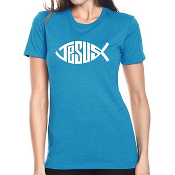 Christian Jesus Name Fish Symbol - Women's Premium Blend Word Art T-shirt