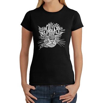 Women's Word Art T-Shirt - Cat Face