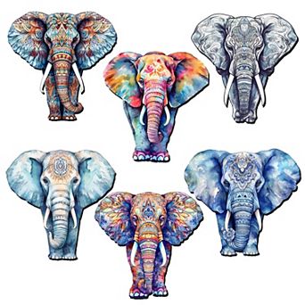 Elephants Wooden Clip-on Christmas Ornaments Set of 6 by G. Debrekht - Christmas Decor