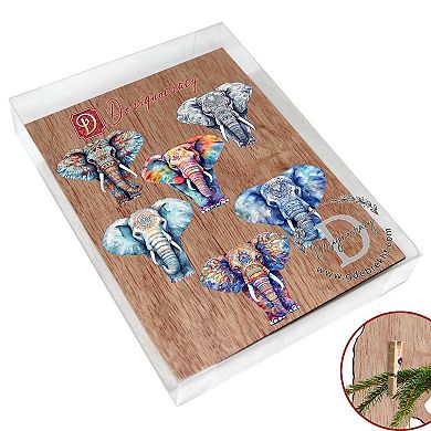Elephants Wooden Clip-on Christmas Ornaments Set of 6 by G. Debrekht - Christmas Decor