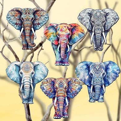 Elephants Wooden Clip-on Christmas Ornaments Set of 6 by G. Debrekht - Christmas Decor