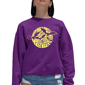 Women's Word Art Crewneck Sweatshirt - Halloween Bats