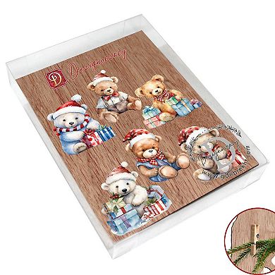 Christmas Teddy Bear Wooden Clip-on Christmas Ornaments of 6 by G. Debrekht - Christmas Decor