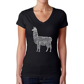 Llama Mama - Women's Word Art V-Neck T-Shirt