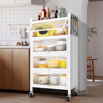 4 Door Accent Cabinet, 5 Tier Kitchen Organizer Shelf, White