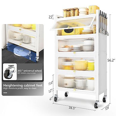 4 Door Accent Cabinet, 5 Tier Kitchen Organizer Shelf, White