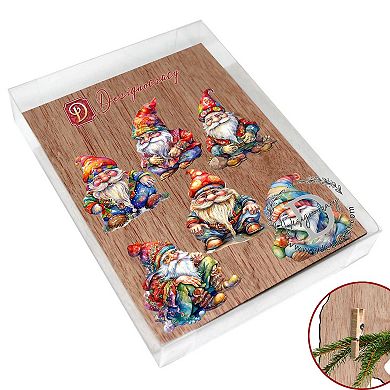 Christmas Gnomes Wooden Clip-on Christmas Ornaments by G. Debrekht - Christmas Decor