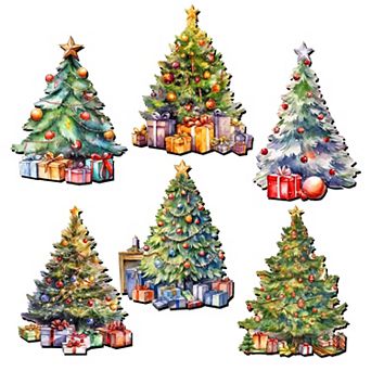 Christmas Tree Wooden Clip-on Christmas Ornaments Set of 6 by G. Debrekht - Christmas Decor
