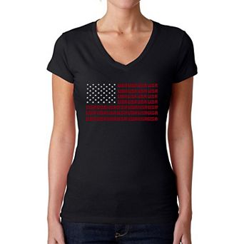 USA Flag - Women's Word Art V-Neck T-Shirt