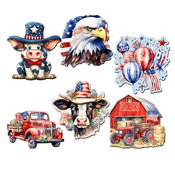 American flag Wooden Clip-on Ornaments of 6 by G. Debrekht - Patriotic Decor