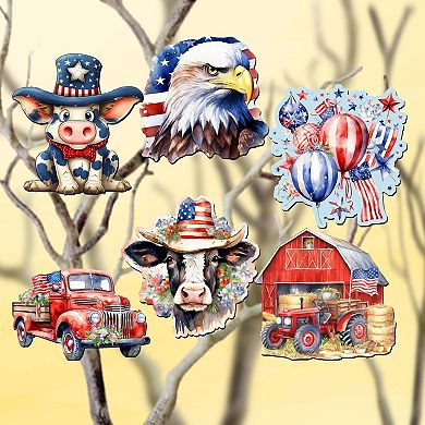 American flag Wooden Clip-on Ornaments of 6 by G. Debrekht - Patriotic Decor