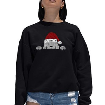 Christmas Peeking Dog - Women's Word Art Crewneck Sweatshirt