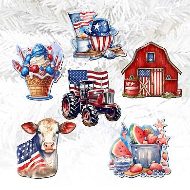 American Farmhouse Wooden Clip-on Ornaments of 6 by G. Debrekht - Patriotic Decor