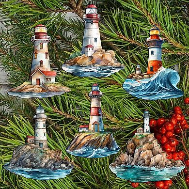 Lighthouse Decorative Wooden Clip-on Ornaments Set of 6 by G. Debrekht - Coastal Decor