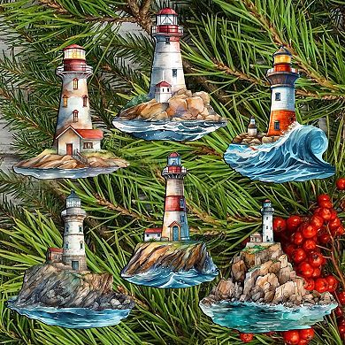 Lighthouse Wooden Clip-on Ornaments Set of 6 by G. Debrekht - Coastal Decor