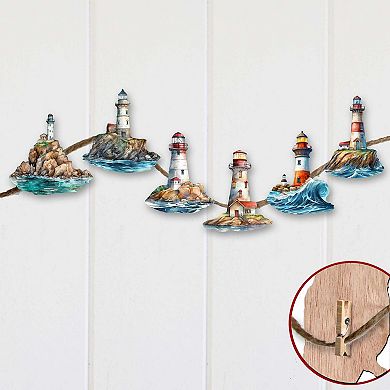 Lighthouse Wooden Clip-on Ornaments Set of 6 by G. Debrekht - Coastal Decor