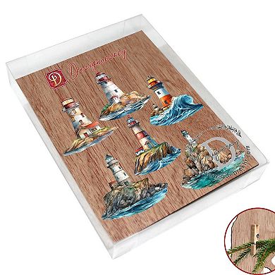 Lighthouse Decorative Wooden Clip-on Ornaments Set of 6 by G. Debrekht - Coastal Decor