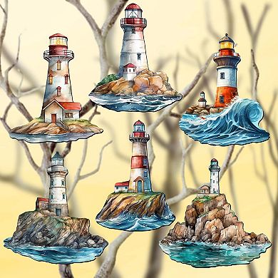 Lighthouse Decorative Wooden Clip-on Ornaments Set of 6 by G. Debrekht - Coastal Decor
