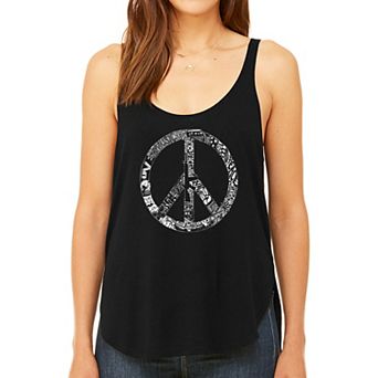 Peace, Love, & Music - Womens Word Art Flowy Tank Top