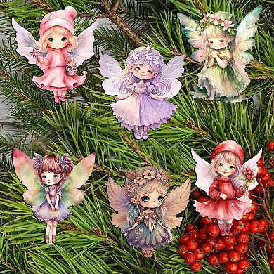 Colorful Fairies Decorative Wooden Clip-on Christmas Ornaments of 6 by G. Debrekht - Christmas Decor